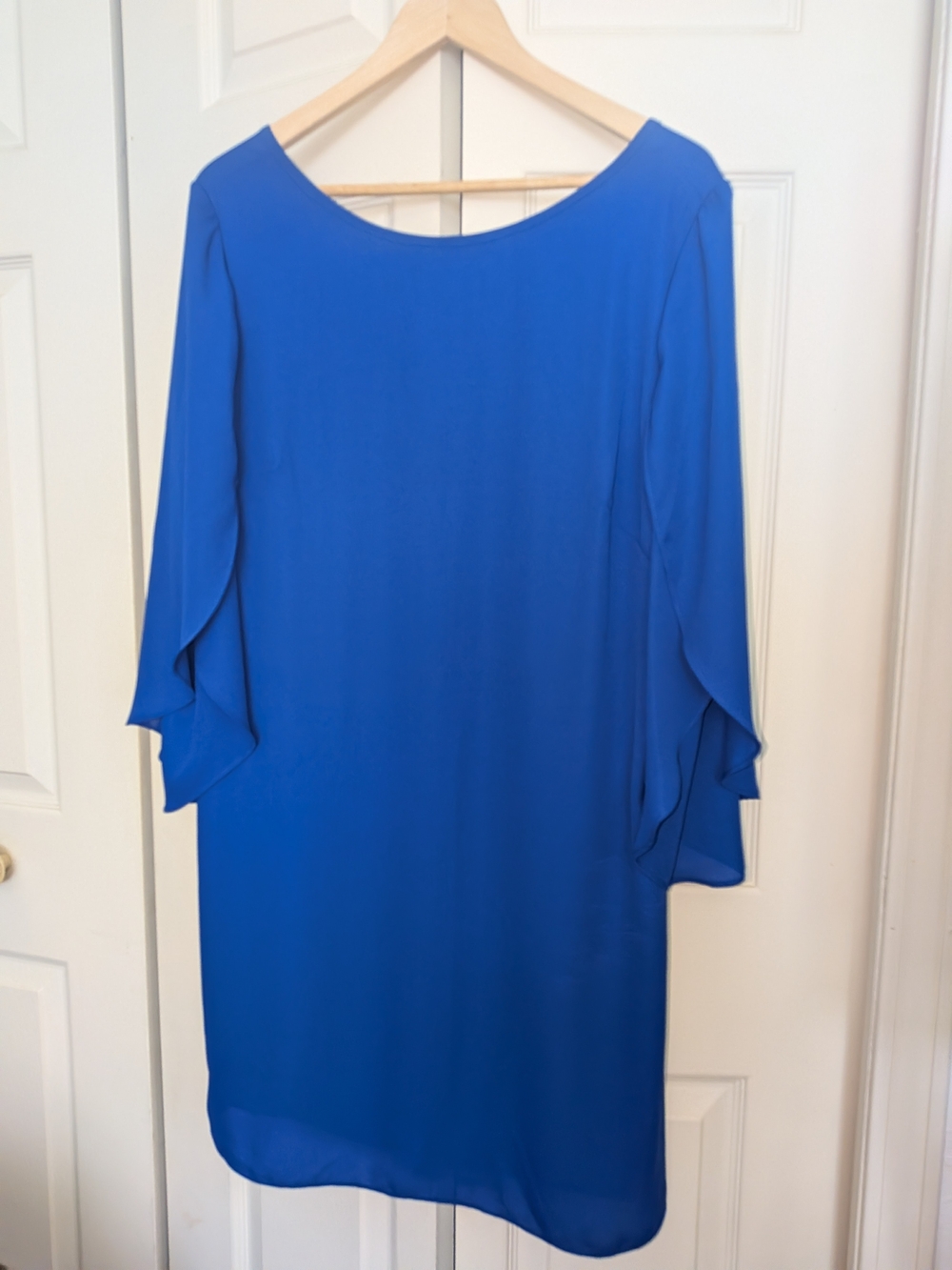AB Studio Royal Blue Midi Shift Dress with Layered Flutter Sleeves